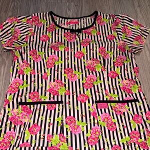 Betsey Johnson Pink Floral & Black Stripe Tunic